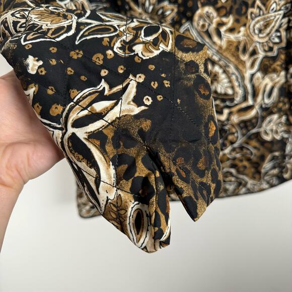 Vintage Quilted Floral Paisley Zip Up Jacket Womens M Black Tan Neutral - Picture 13 of 14